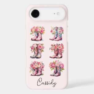 Pink Cowgirl Boots with Flowers Monogrammed iPhone 17 Air Case