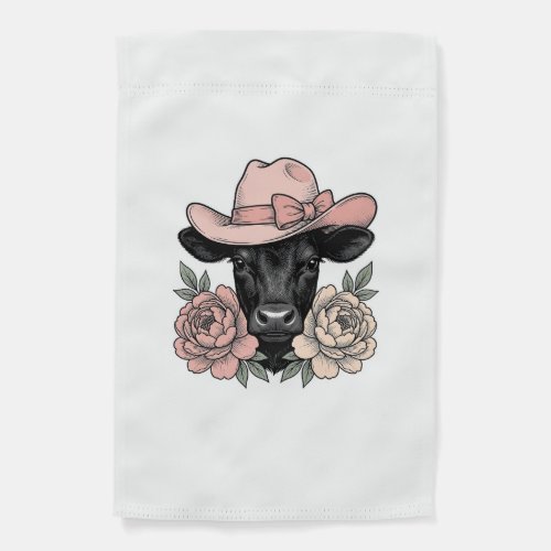 Pink Cowgirl Calf with Peonies Vintage Vector_1 Garden Flag