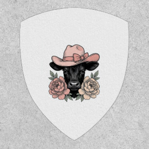 Pink Cowgirl Calf with Peonies Vintage Vector_1 Patch
