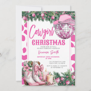Pink Cowgirl Christmas Party Western Holiday Boots Invitation