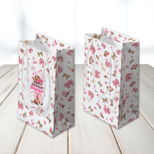 Pink Cowgirl Coquette Happy Birthday Beautiful Small Gift Bag