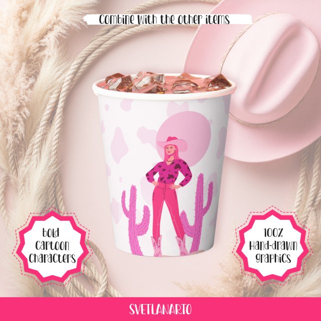 Pink Cowgirl Country Coquette Western Paper cup (Frontal view)