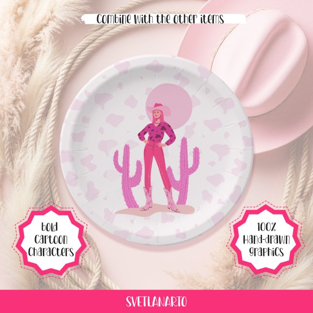 Pink Cowgirl Country Coquette Western Paper Plate (Frontal view)