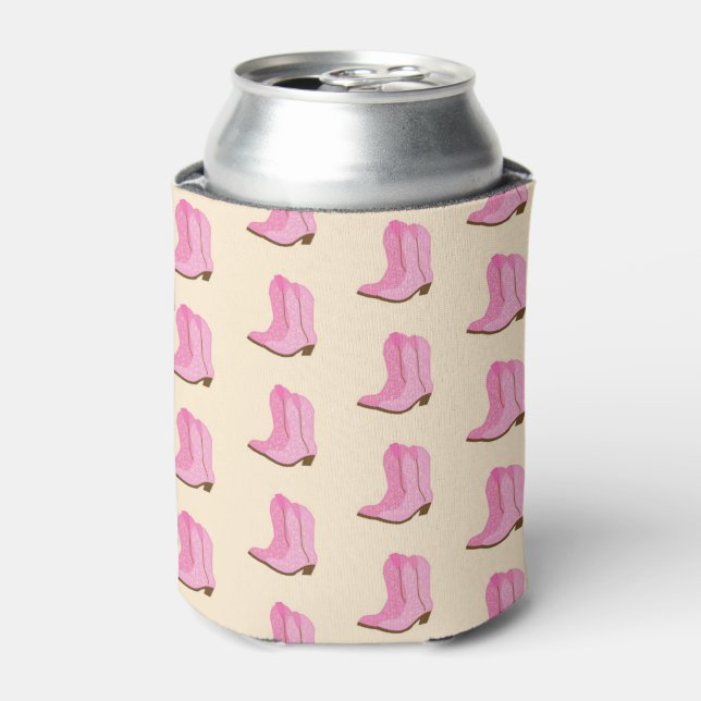 Pink Cowgirl Cowboy Boots Country Texas Ranch Can Cooler (Can Front)