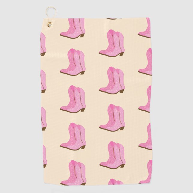 Pink Cowgirl Cowboy Boots Country Texas Ranch Golf Towel (Front)