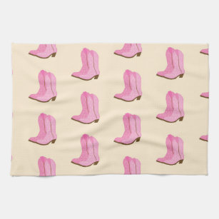 Pink Cowgirl Cowboy Boots Country Texas Ranch Kitchen Towel