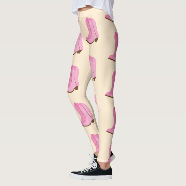 Pink Cowgirl Cowboy Boots Country Texas Ranch Leggings (Left)