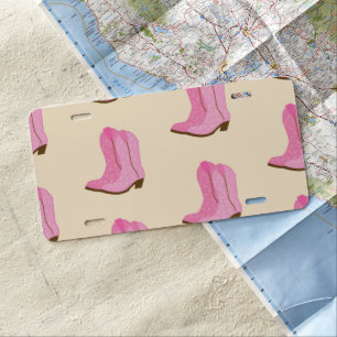 Pink Cowgirl Cowboy Boots Country Texas Ranch License Plate