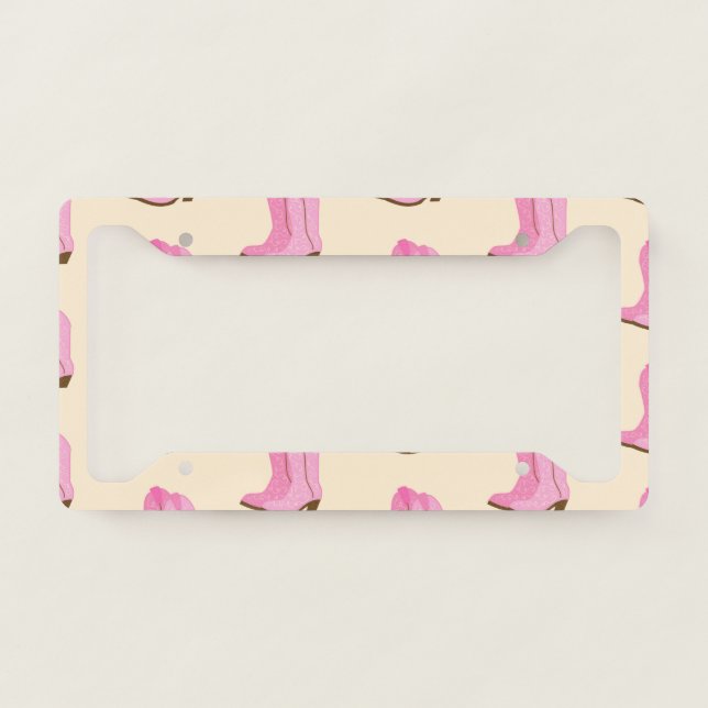 Pink Cowgirl Cowboy Boots Country Texas Ranch License Plate Frame (Front)