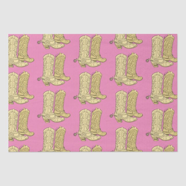 Pink Cowgirl Cowboy Boots Tissue Paper (Front)