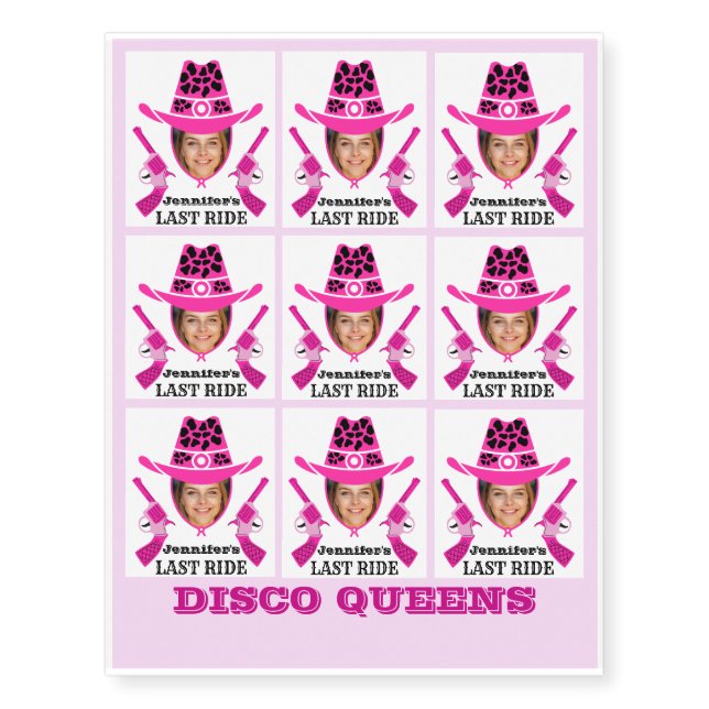 Pink Cowgirl Custom Photo   Temporary Tattoos (Front)