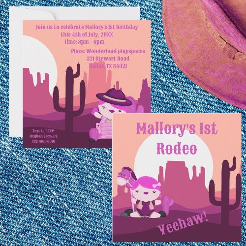 Pink cowgirl desert canyon 1st birthday invitation