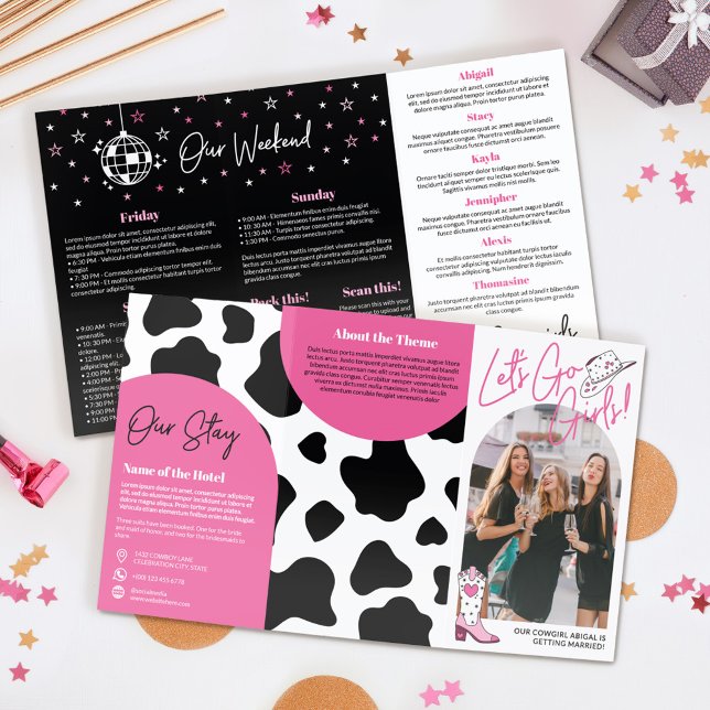 Pink Cowgirl Disco Bachelorette Weekend Itinerary Brochure (Creator Uploaded)