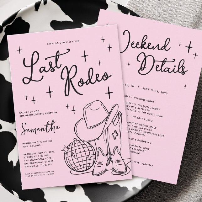 Pink Cowgirl Disco Last Rodeo Bachelorette Party Invitation (Pink Cowgirl Disco Last Rodeo Bachelorette Party Invitation)