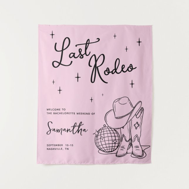 Pink Cowgirl Disco Last Rodeo Bachelorette Party Tapestry (Front)