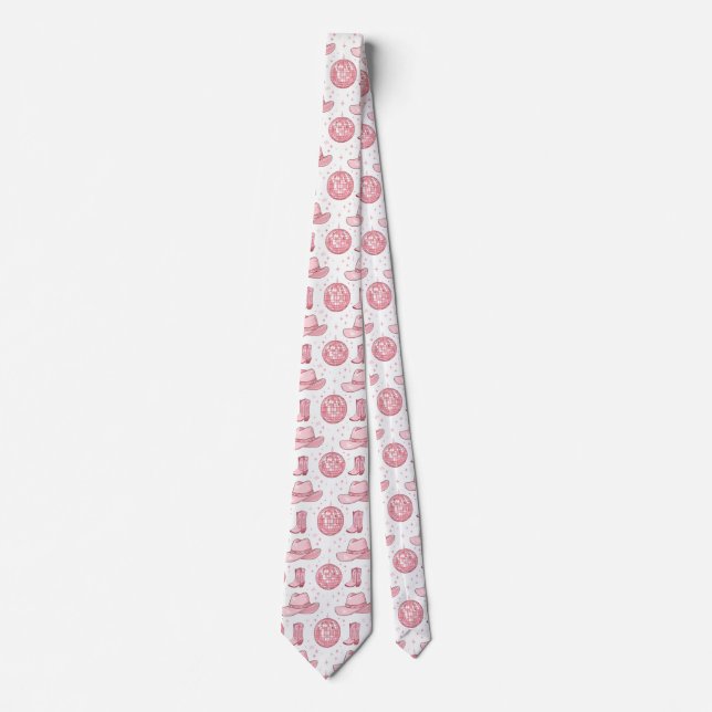 Pink Cowgirl Disco Party Aesthetic Neck Tie (Front)