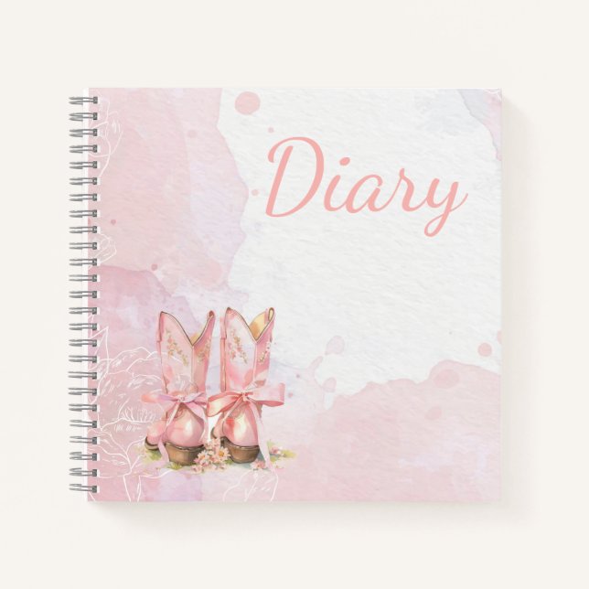 Pink Cowgirl Feminine Watercolours Diary  Notebook (Front)