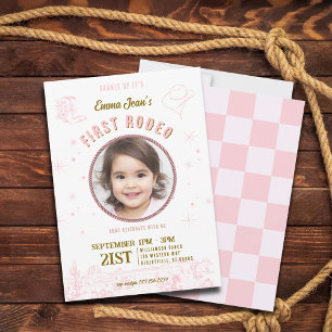 Pink Cowgirl First Rodeo Girl Birthday Invitation