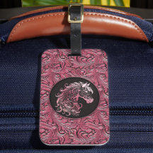 Pink cowgirl floral tooled leather horse head