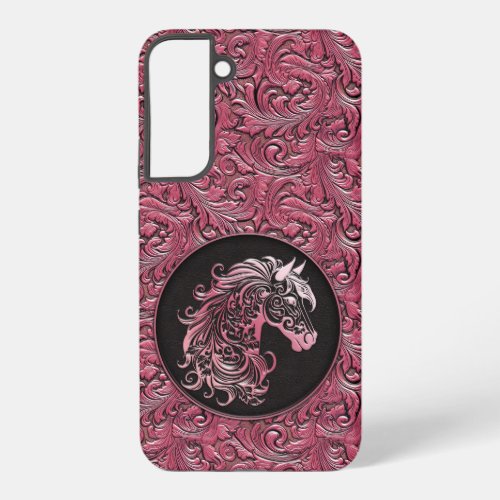 Pink cowgirl floral tooled leather horse head samsung galaxy s22 case