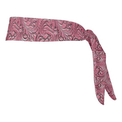 Pink cowgirl floral tooled leather horse head tie headband