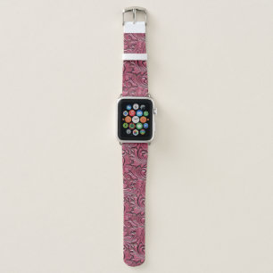 Pink cowgirl floral tooled leather western apple watch band