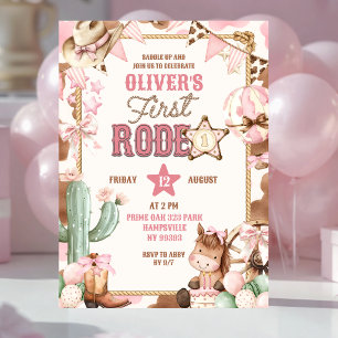 Pink Cowgirl Girl First Rodeo Birthday Invitation