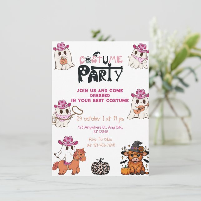 Pink Cowgirl Halloween Costume Party Invitation (Standing Front)