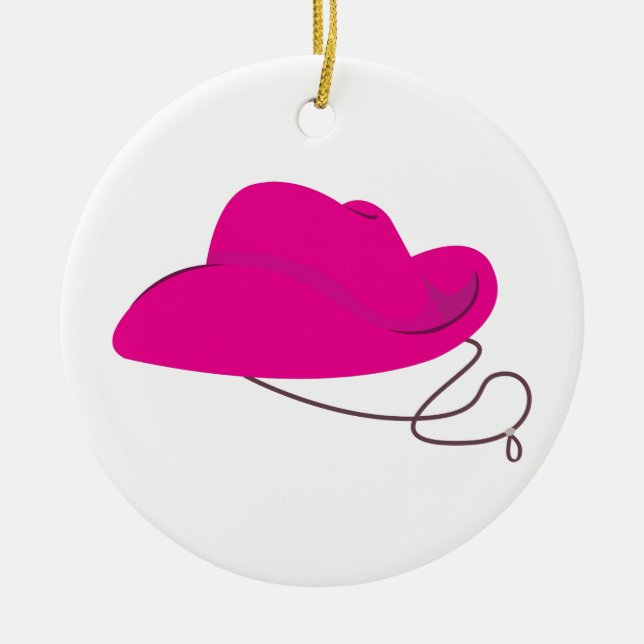 Pink Cowgirl Hat Ceramic Ornament (Front)