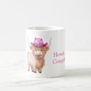 Pink Cowgirl Hat Highland Cow Coffee Mug