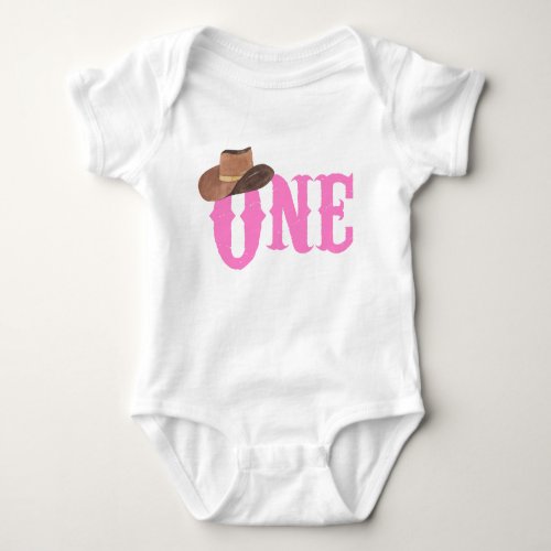 Pink Cowgirl Hat Themed ONE 1st Birthday Baby Bodysuit