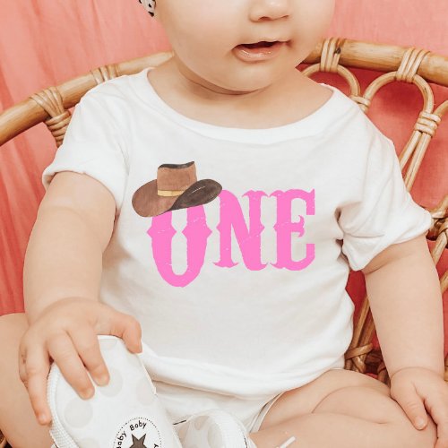 Pink Cowgirl Hat Themed ONE 1st Birthday Baby T_Shirt