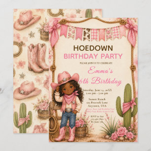 Pink Cowgirl Hoedown Birthday Party Invitation