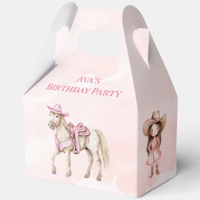 Pink Cowgirl Horse 00th Birthday Party Favor Boxes (Back)