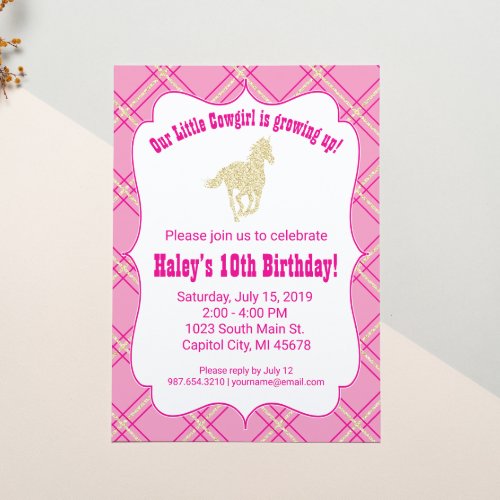 Pink Cowgirl Horse Birthday Party Invitation