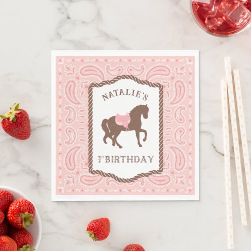 Pink Cowgirl  Horse Silhouette 1st Birthday  Napkins