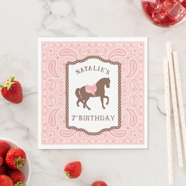 Pink Cowgirl | Horse Silhouette 7th Birthday Napkins (Insitu)