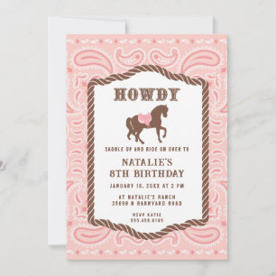 Pink Cowgirl   Horse Silhouette   Birthday   Invitation