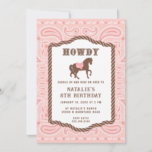 Pink Cowgirl | Horse Silhouette | Birthday   Invitation (Front)