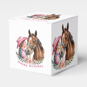 Pink Cowgirl Kissing a Horse Birthday Party Favor Boxes