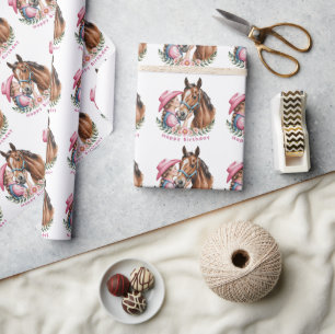 Pink Cowgirl Kissing a Horse Birthday Party  Wrapping Paper