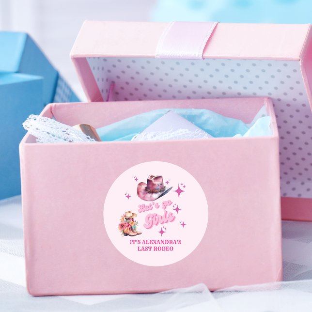 Pink Cowgirl Nashville Let's Go Girls Bachelorette Classic Round Sticker (Creator Uploaded)