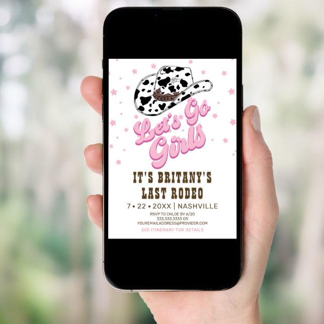 Pink Cowgirl Nashville Let's Go Girls Bachelorette Invitation (Front Digital)