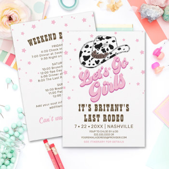 Pink Cowgirl Nashville Let's Go Girls Bachelorette Invitation by BerryPieInvites at Zazzle