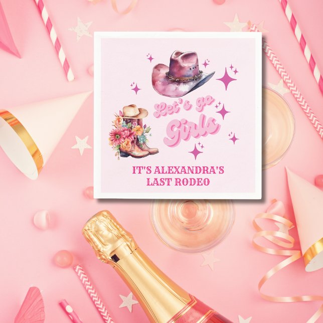 Pink Cowgirl Nashville Let's Go Girls Bachelorette Napkins (Creator Uploaded)