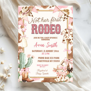 Pink Cowgirl Not Her First Rodeo Baby Sprinkle Invitation