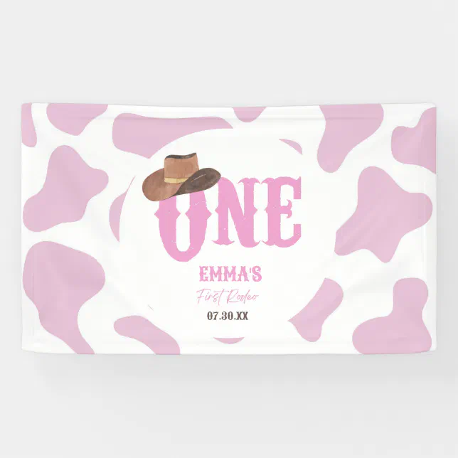 Pink Cowgirl ONE First Rodeo 1st Birthday Party Banner | Zazzle