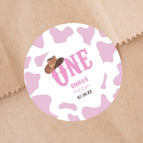 Pink Cowgirl ONE First Rodeo 1st Birthday Party Classic Round Sticker