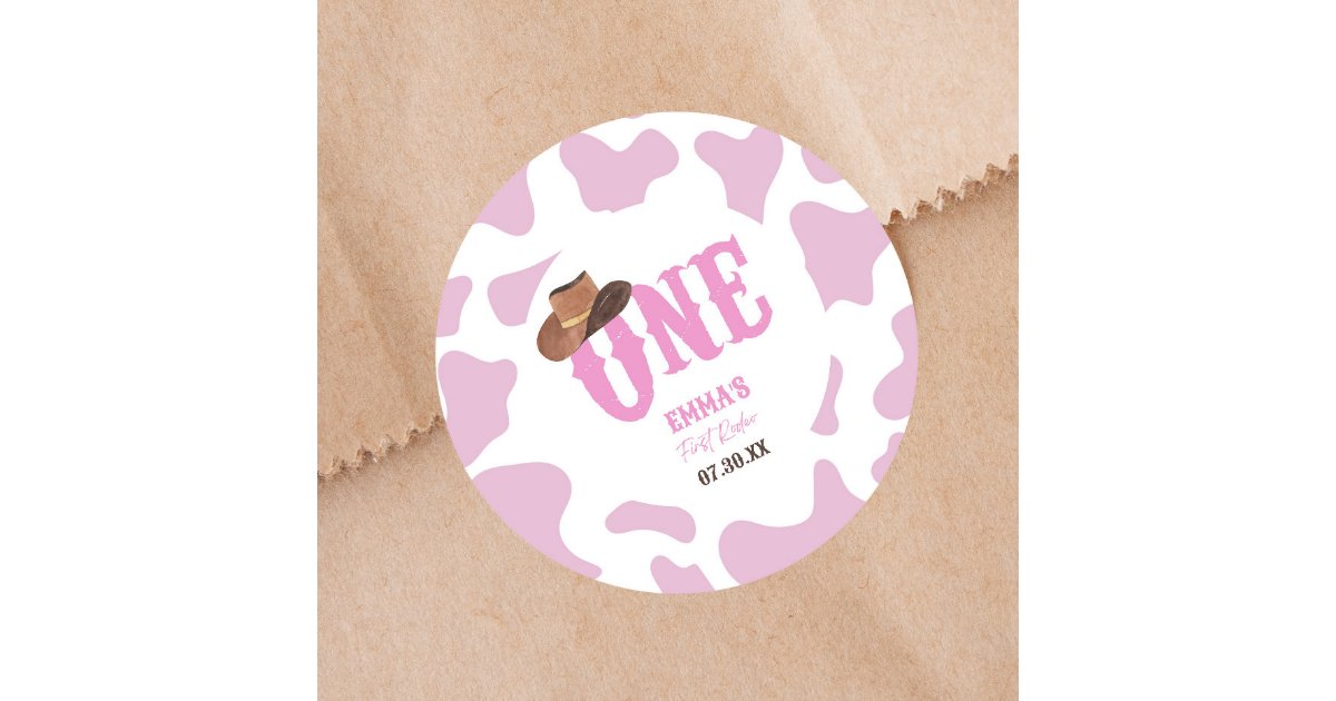 Pink Rodeo Sticker Pink Cowgirl ONE First Rodeo 1st Birthday Party Classic Round Sticker ...