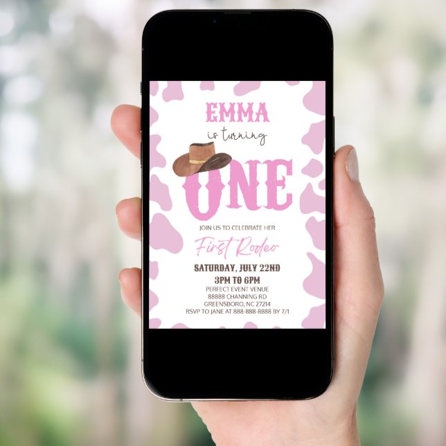 Pink Cowgirl ONE First Rodeo 1st Birthday Party Invitation (Front Digital)